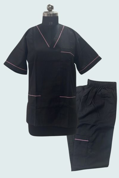 Scrub Suits Black with Pink Piping Scrub Suits - OFFERS 