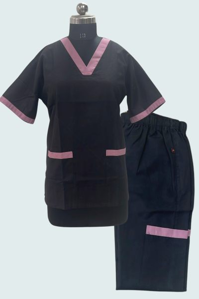 Scrub Suits Black with Pink Piping Scrub Suits - OFFERS 